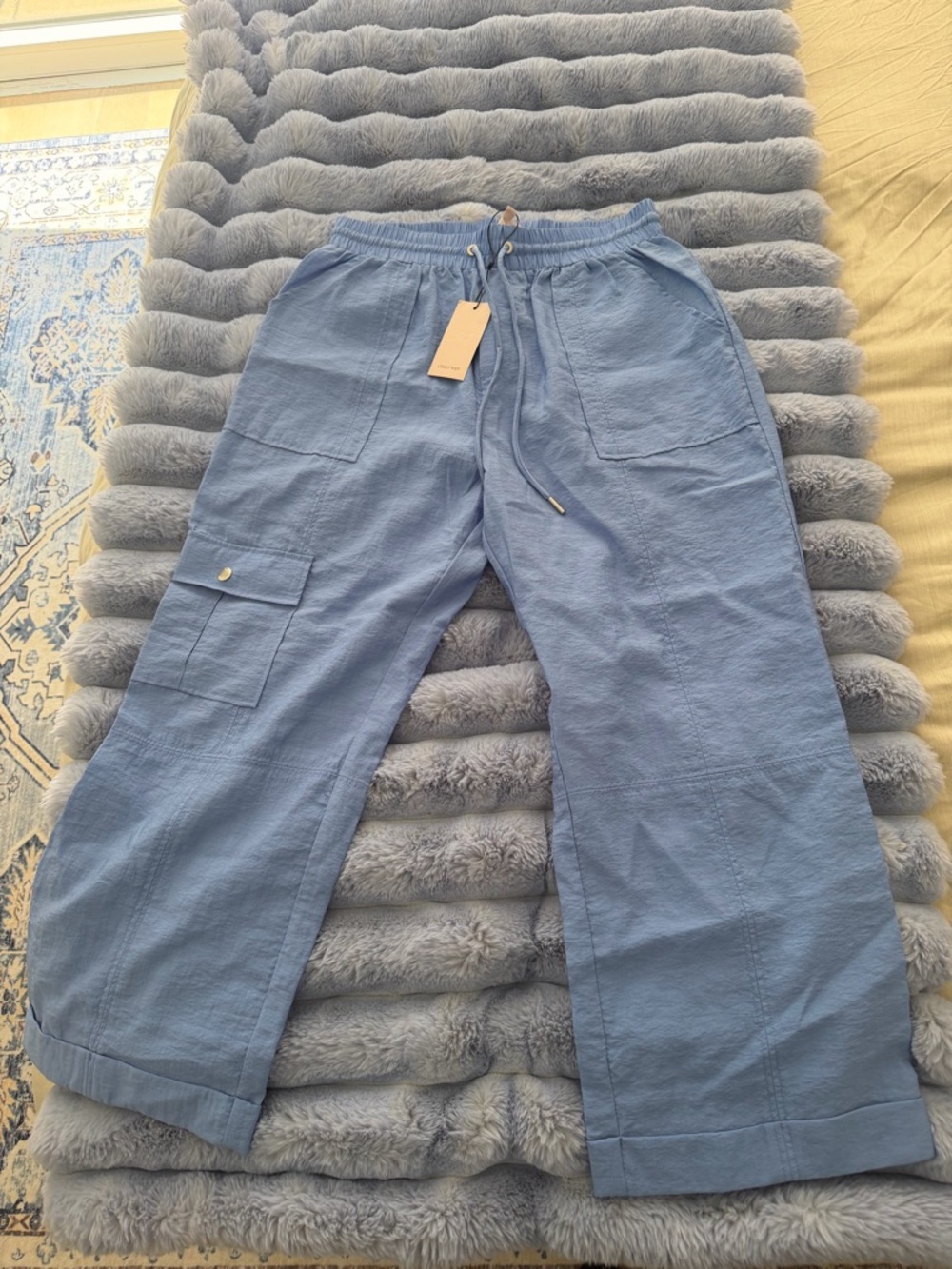 NWT Cinq a Sept Light Blue Drawstring Cargo Pants Size M